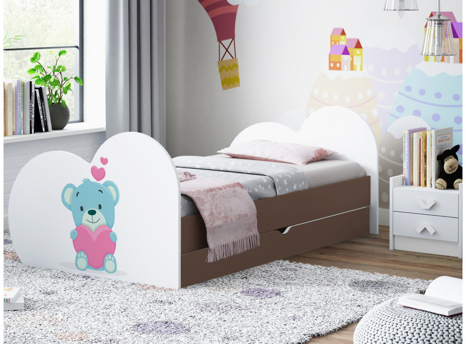 Dětská postel MEDVÍDEK 190x90 cm, se šuplíkem (11 barev) + matrace ZDARMA