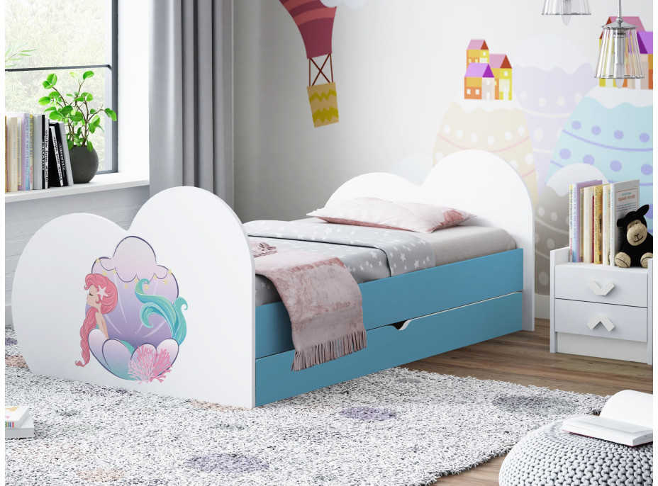 Dětská postel MOŘSKÁ VÍLA 190x90 cm, se šuplíkem (11 barev) + matrace ZDARMA