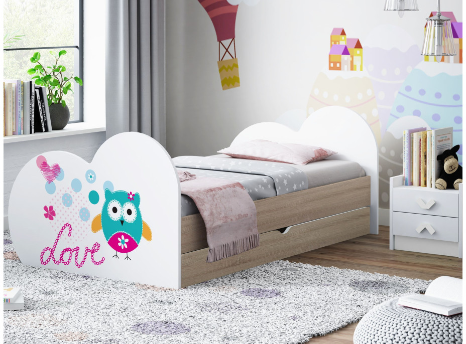 Dětská postel SOVIČKA 190x90 cm, se šuplíkem (11 barev) + matrace ZDARMA