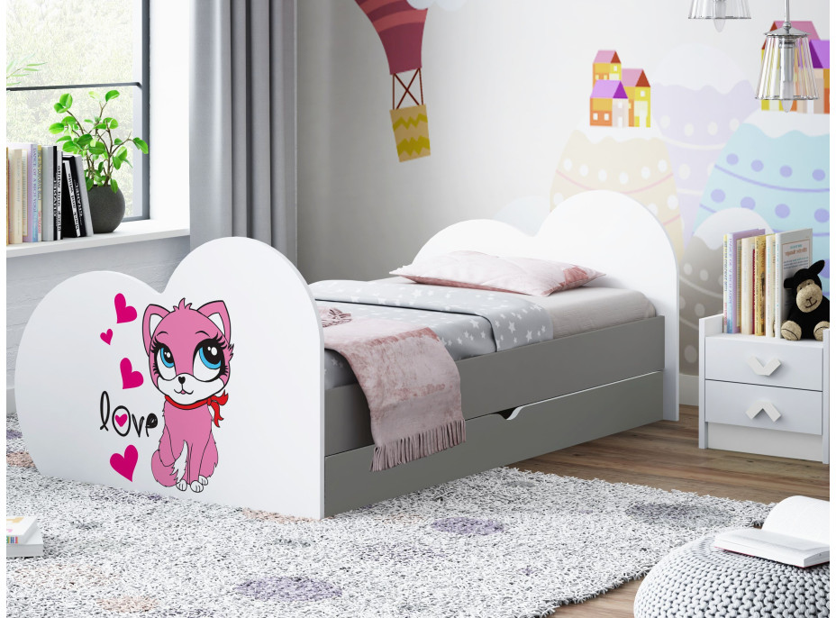 Dětská postel ZAMILOVANÉ KOŤÁTKO 190x90 cm, se šuplíkem (11 barev) + matrace ZDARMA