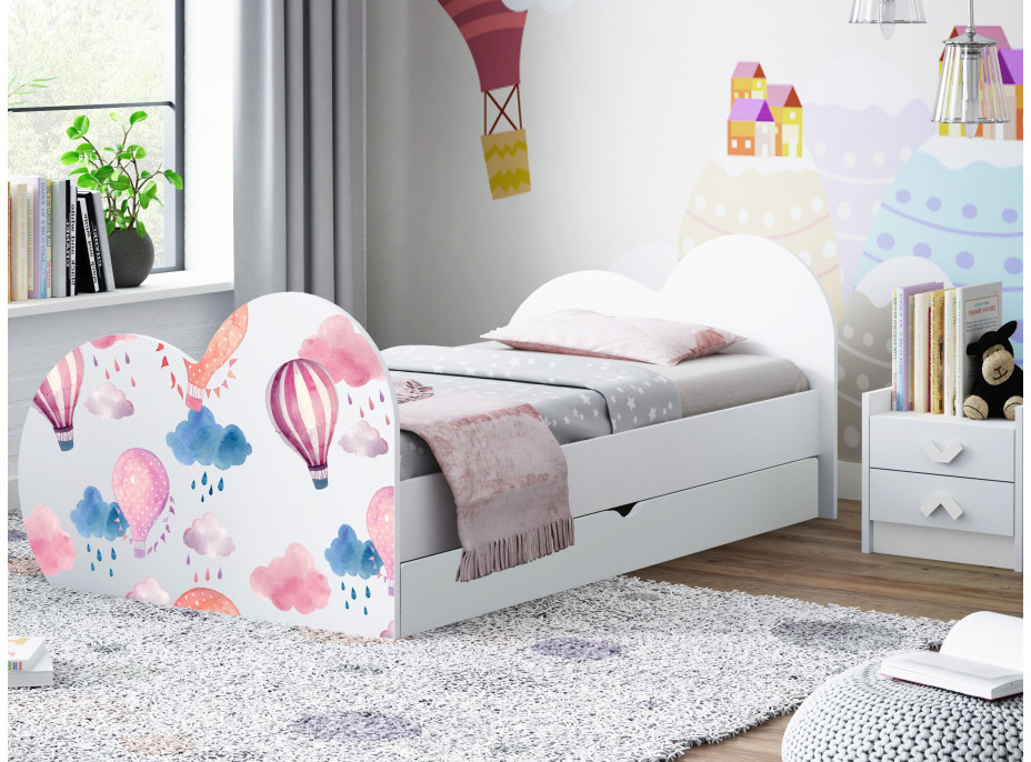 Dětská postel BALÓNY 190x90 cm, se šuplíkem (11 barev) + matrace ZDARMA