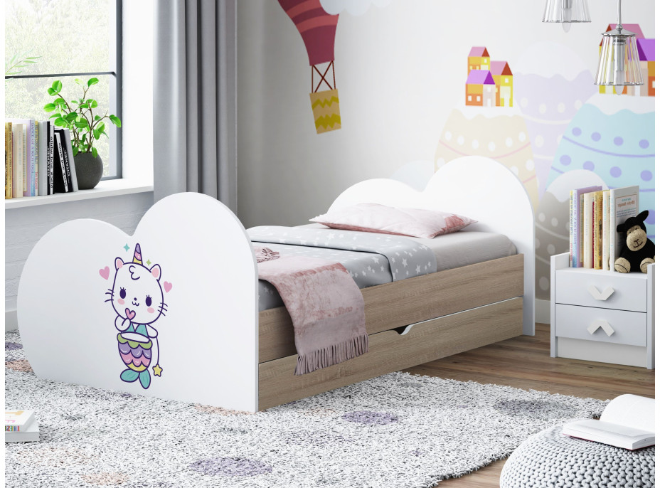 Dětská postel KITTY JEDNOROŽEC 200x90 cm, se šuplíkem (11 barev) + matrace ZDARMA