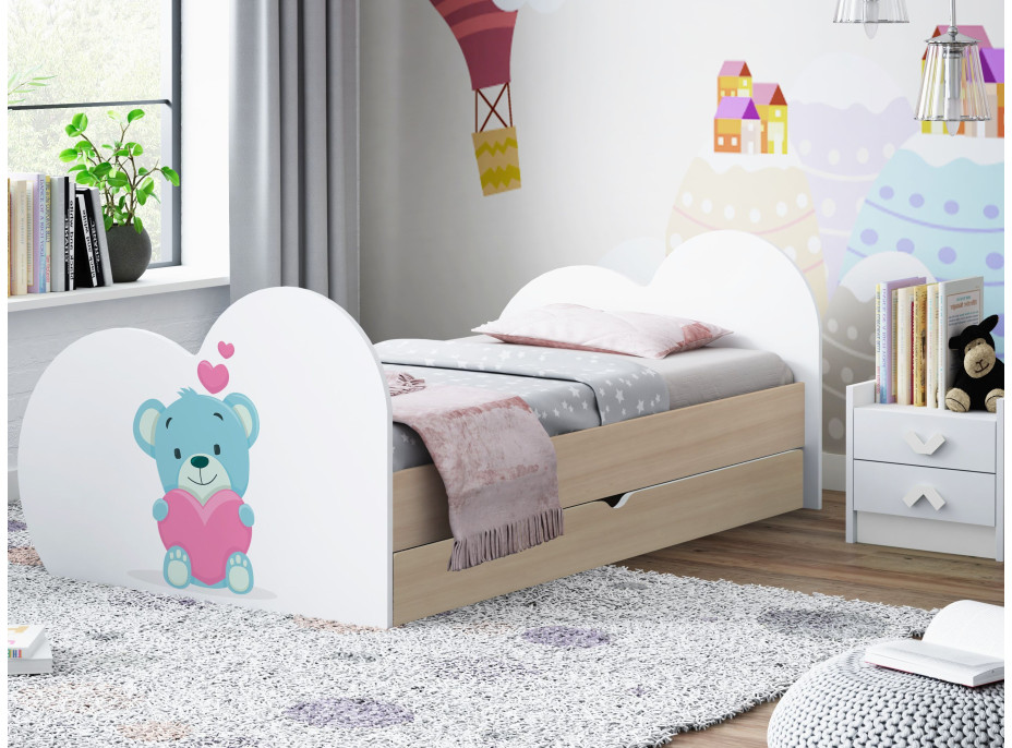 Dětská postel MEDVÍDEK 200x90 cm, se šuplíkem (11 barev) + matrace ZDARMA