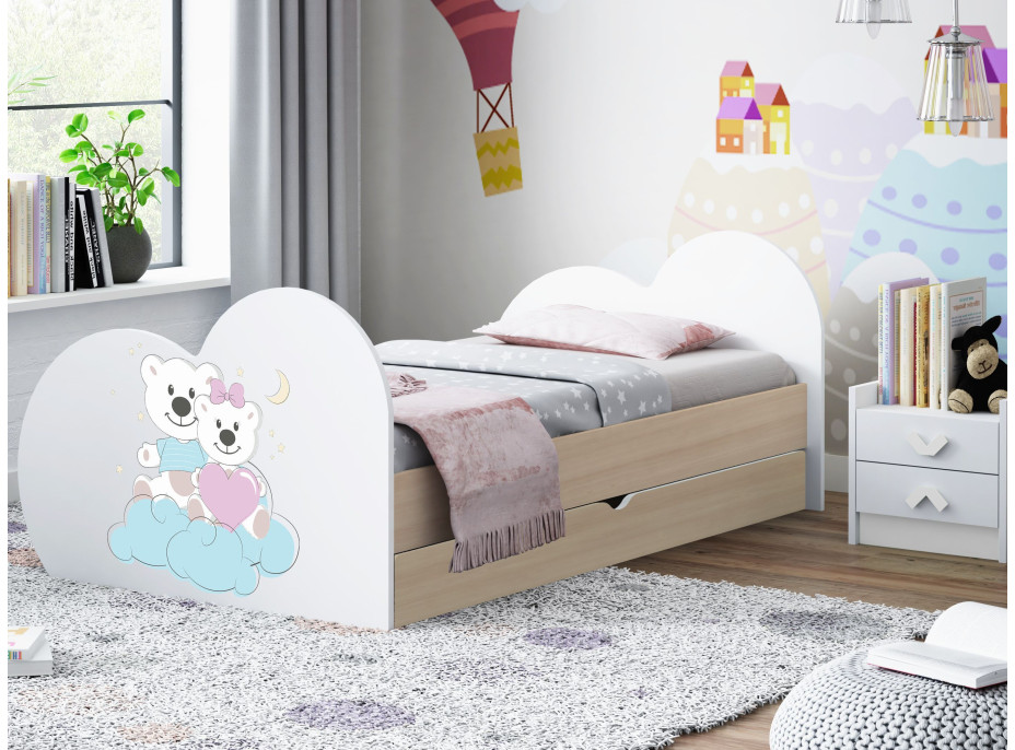 Dětská postel ZAMILOVANÍ MEDVÍDCI 200x90 cm, se šuplíkem (11 barev) + matrace ZDARMA