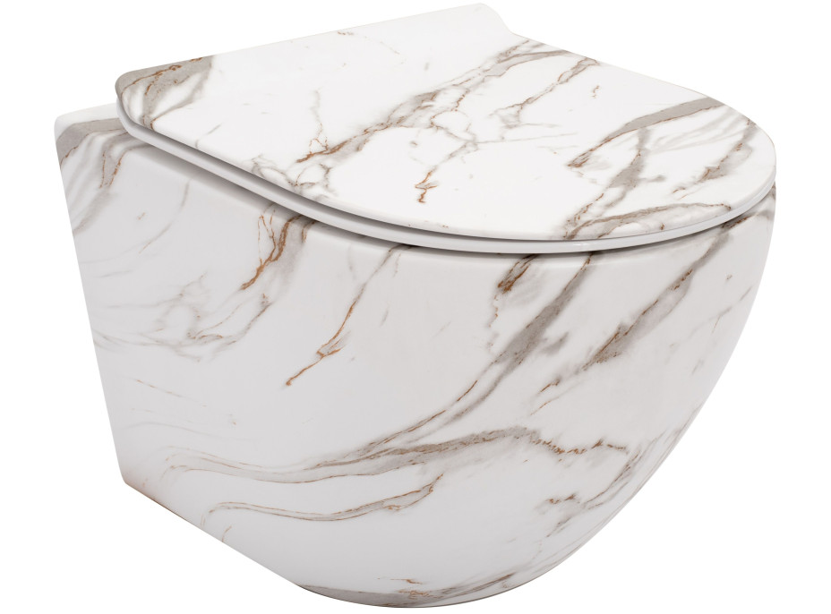 Závěsné WC MAXMAX Rea CARLOS RIMLESS - dekor Lava + Duroplast sedátko slim