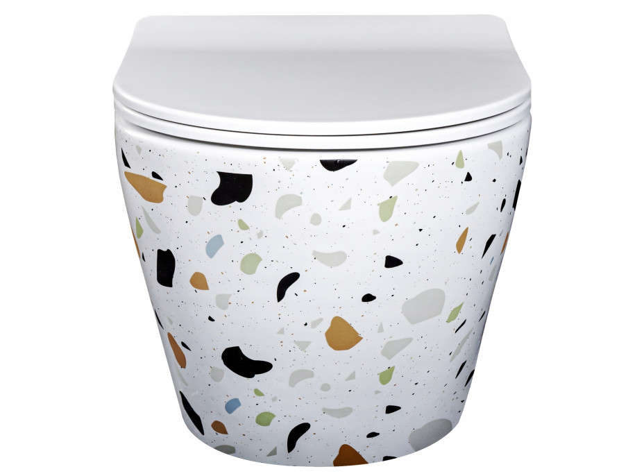 Závěsné WC MAXMAX Rea CARLOS RIMLESS - dekor Teraco + Duroplast sedátko slim