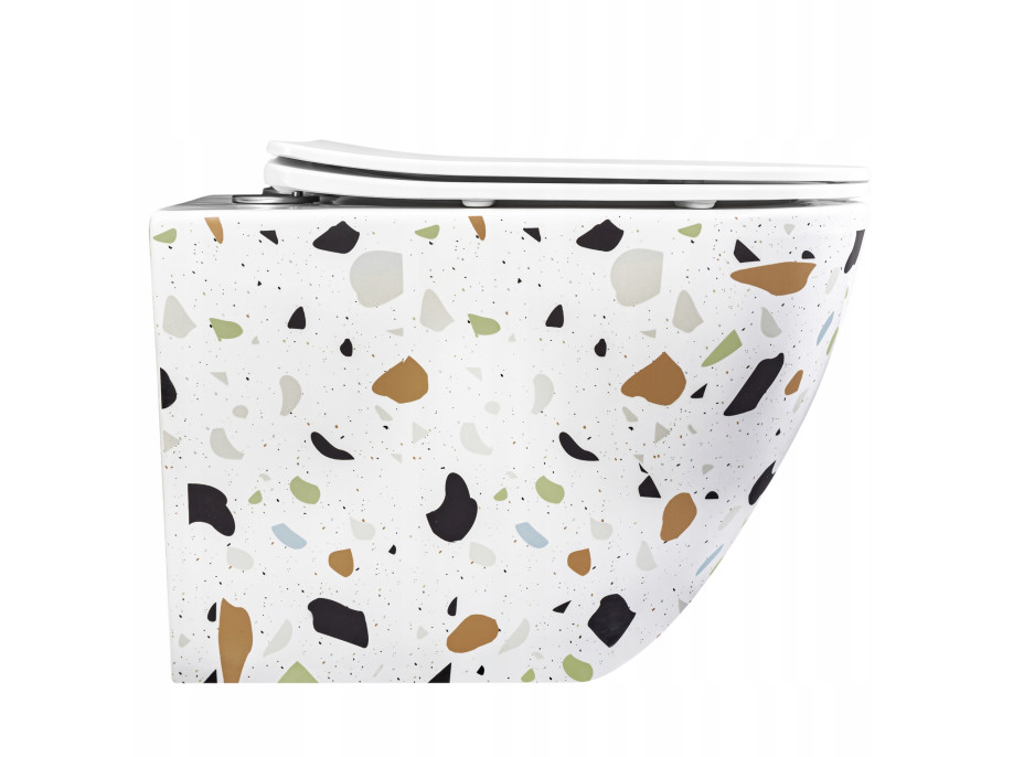 Závěsné WC MAXMAX Rea CARLOS RIMLESS - dekor Teraco + Duroplast sedátko slim