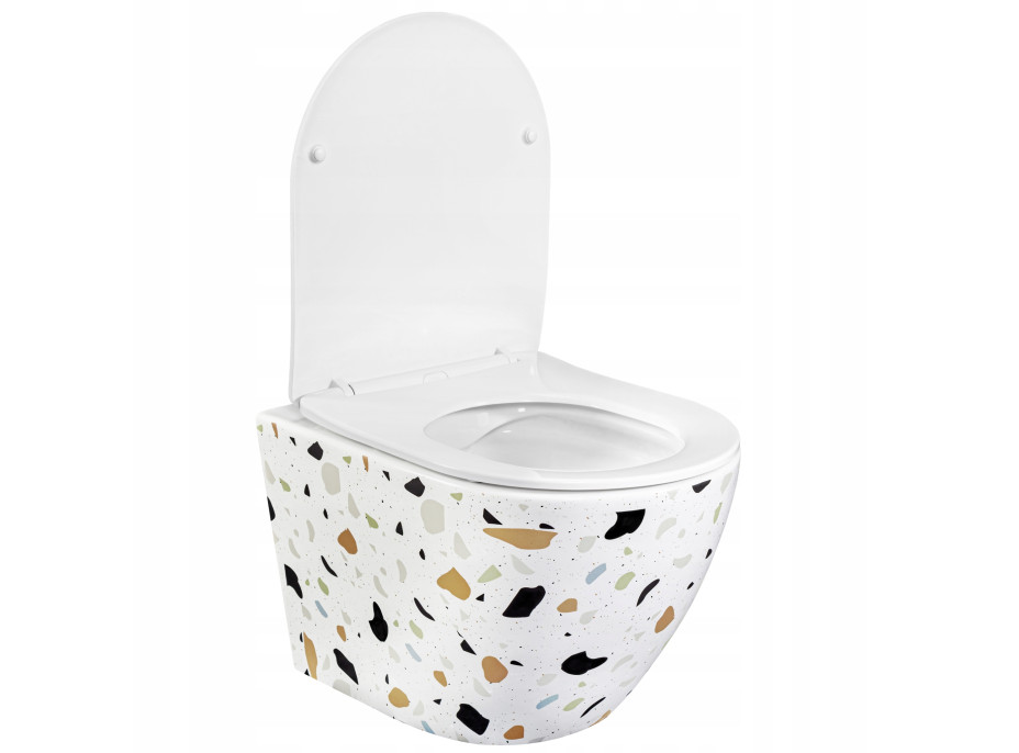 Závěsné WC MAXMAX Rea CARLOS RIMLESS - dekor Teraco + Duroplast sedátko slim
