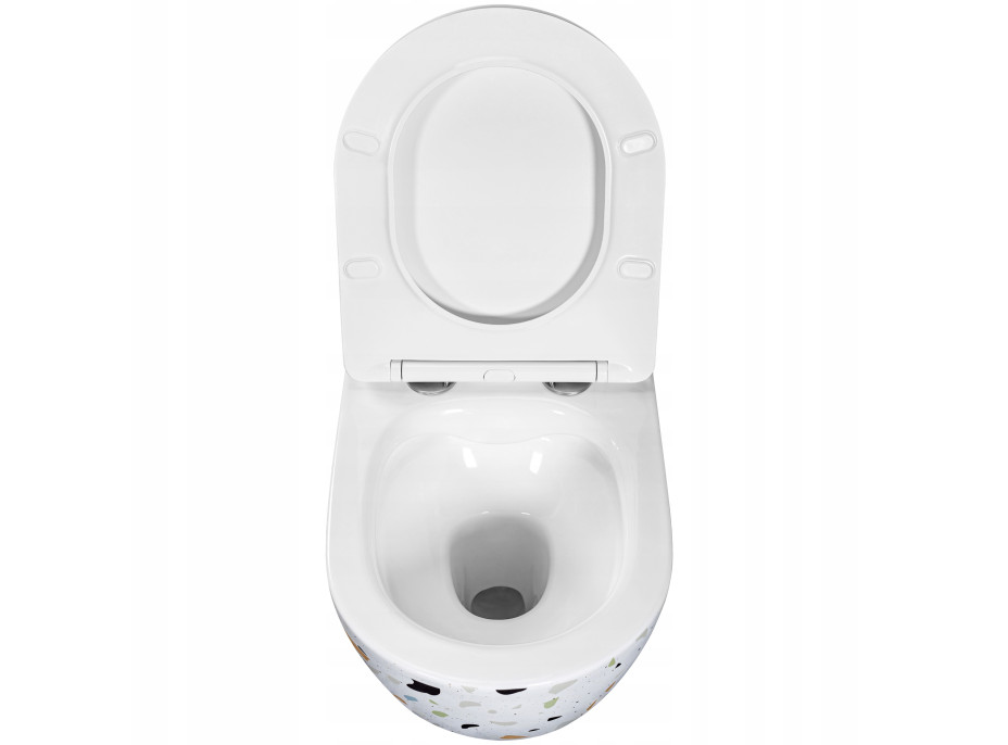 Závěsné WC MAXMAX Rea CARLOS RIMLESS - dekor Teraco + Duroplast sedátko slim