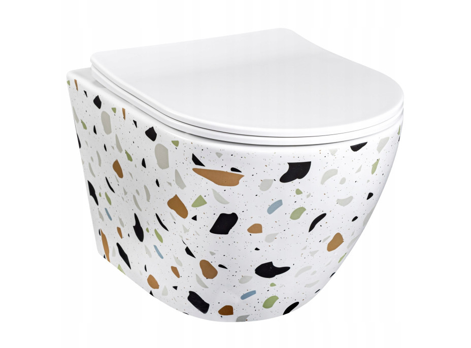Závěsné WC MAXMAX Rea CARLOS RIMLESS - dekor Teraco + Duroplast sedátko slim