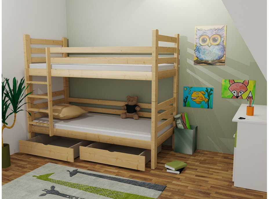 Dětská patrová postel z MASIVU 200x80cm se šuplíky - M07