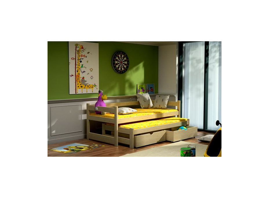 Dětská postel s výsuvnou přistýlkou z MASIVU se šuplíky - DPV003