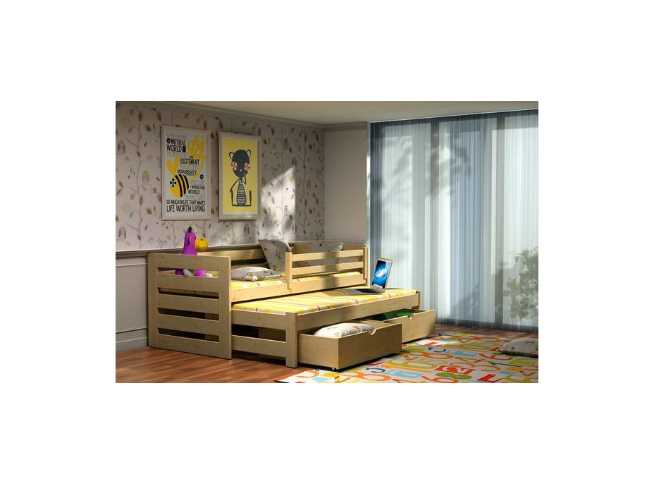 Dětská postel s výsuvnou přistýlkou z MASIVU se šuplíky - DPV007