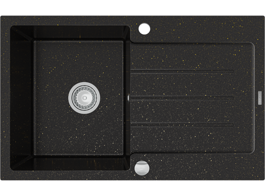 Kuchyňský granitový dřez BRUNO - 79,5 x 49,5 cm - metalický černý/zlatý, 6513791010-75