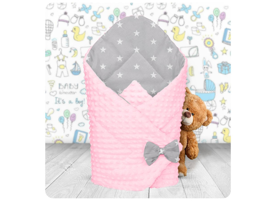 Oboustranná zavinovačka pro miminka 80x80 cm BABYMAM PREMIUM - Malé bílé hvězdičky s růžovou minky