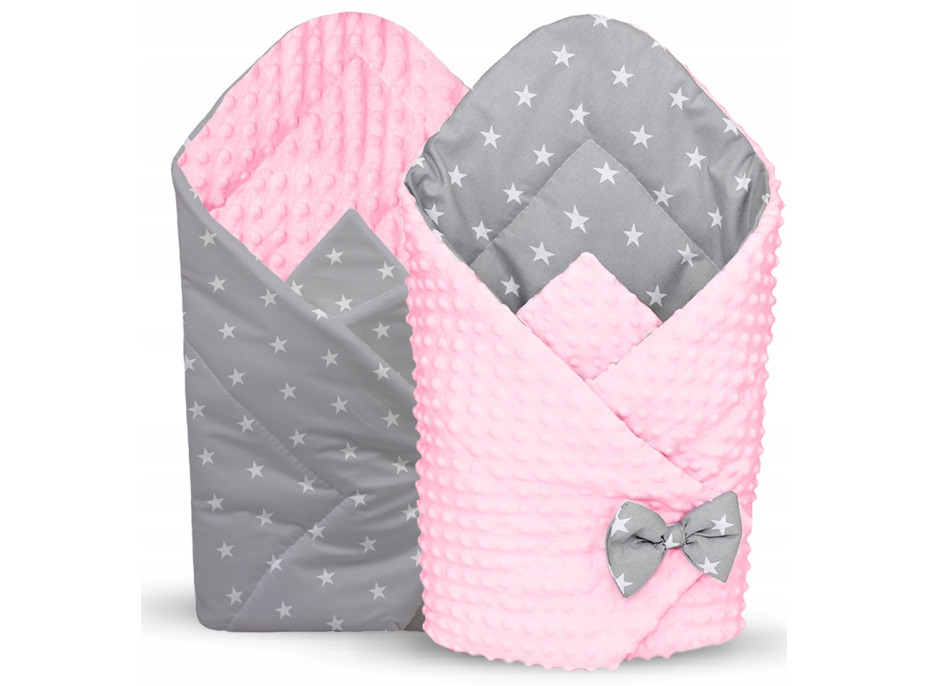 Oboustranná zavinovačka pro miminka 80x80 cm BABYMAM PREMIUM - Malé bílé hvězdičky s růžovou minky