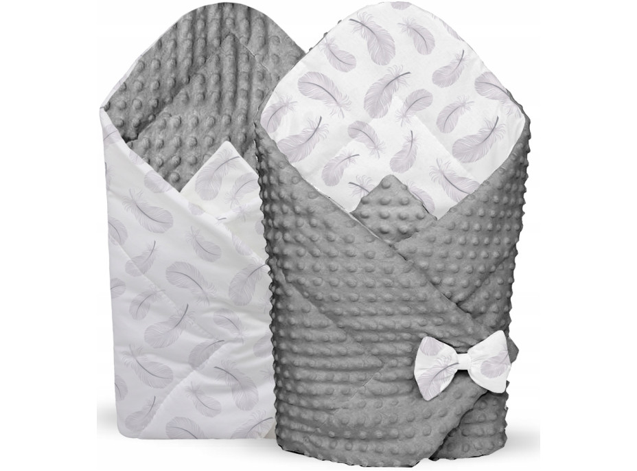 Oboustranná zavinovačka pro miminka 80x80 cm BABYMAM PREMIUM - Peříčka s šedou minky