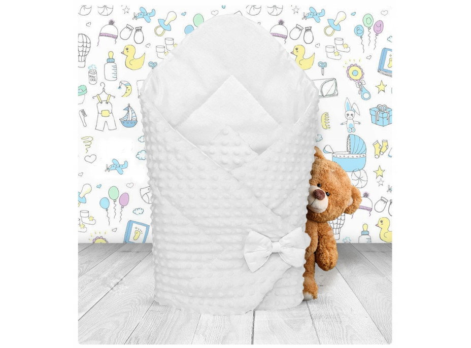 Oboustranná zavinovačka pro miminka 80x80 cm BABYMAM PREMIUM - Sněhově bílá s bílou minky