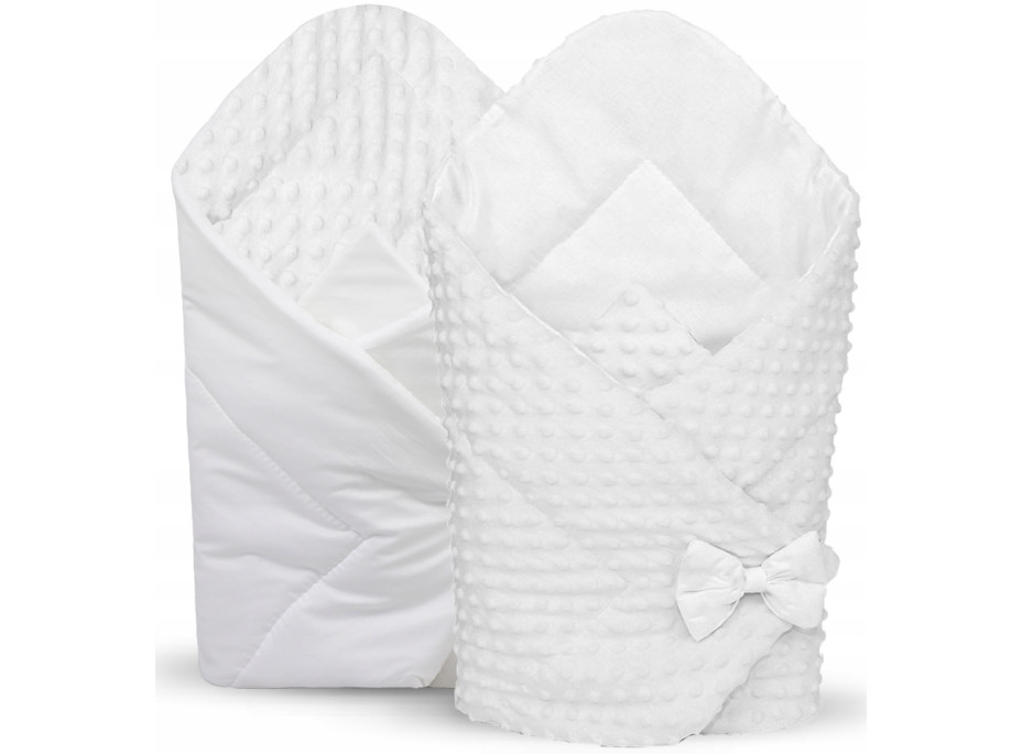 Oboustranná zavinovačka pro miminka 80x80 cm BABYMAM PREMIUM - Sněhově bílá s bílou minky