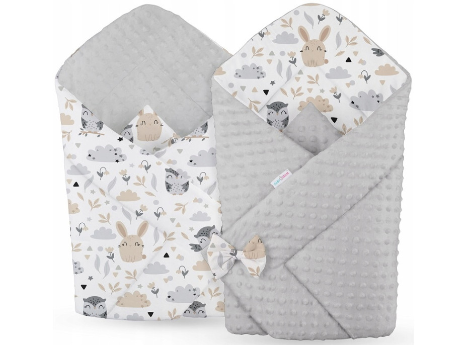 Oboustranná zavinovačka pro miminka 80x80 cm BABYMAM PREMIUM - Zvířecí partička s šedou minky