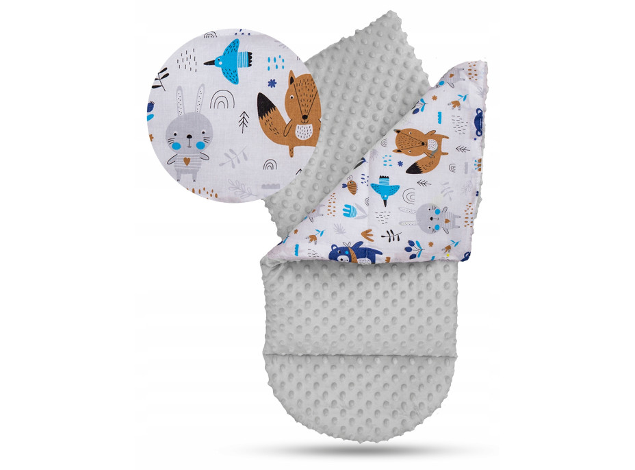 Oboustranné hnízdečko (kokon) pro miminko - BABYMAM PREMIUM set 7v1 - Boho zvířátka s šedou minky