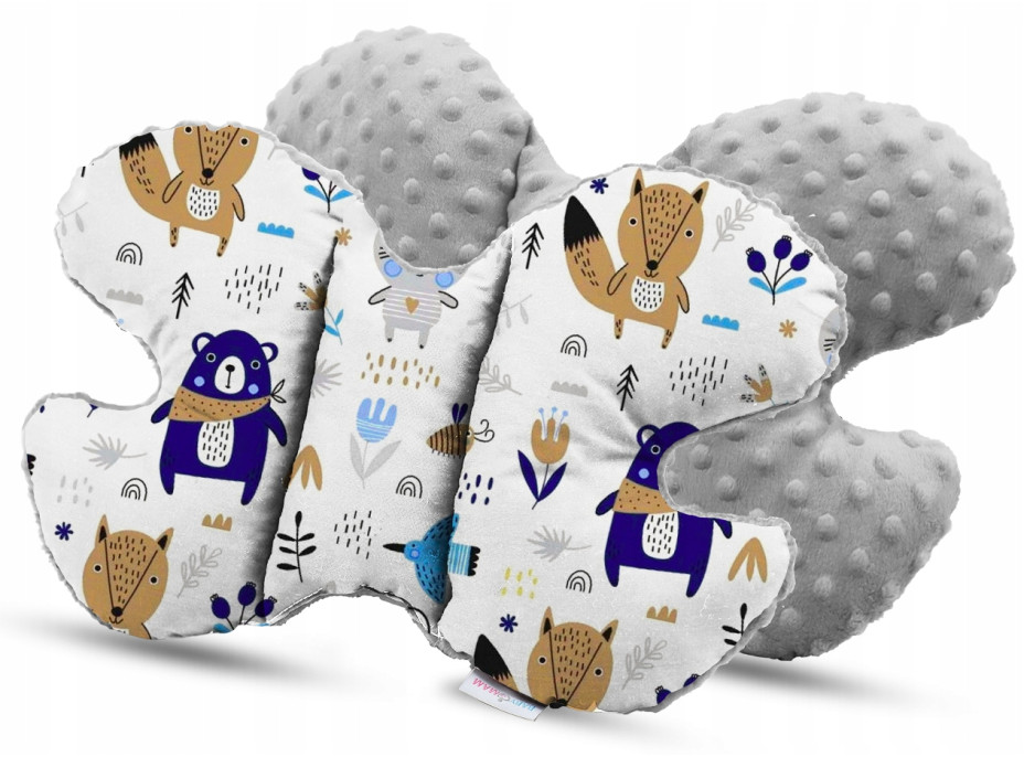 Oboustranné hnízdečko (kokon) pro miminko - BABYMAM PREMIUM set 7v1 - Boho zvířátka s šedou minky