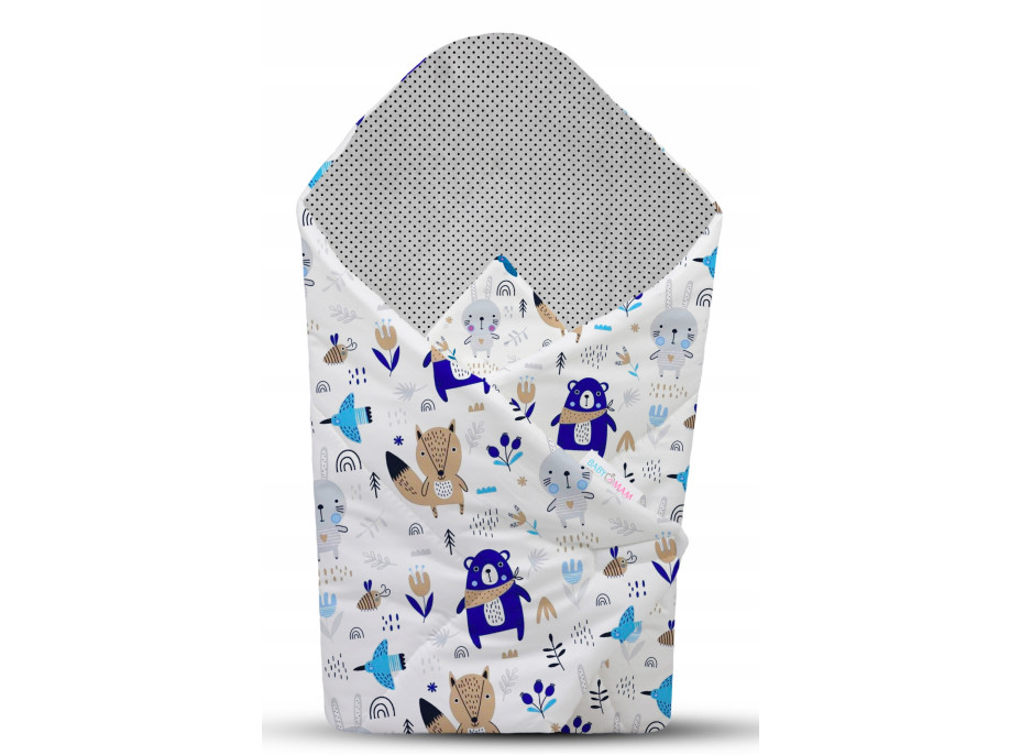 Oboustranné hnízdečko (kokon) pro miminko - BABYMAM PREMIUM set 7v1 - Boho zvířátka s šedou minky