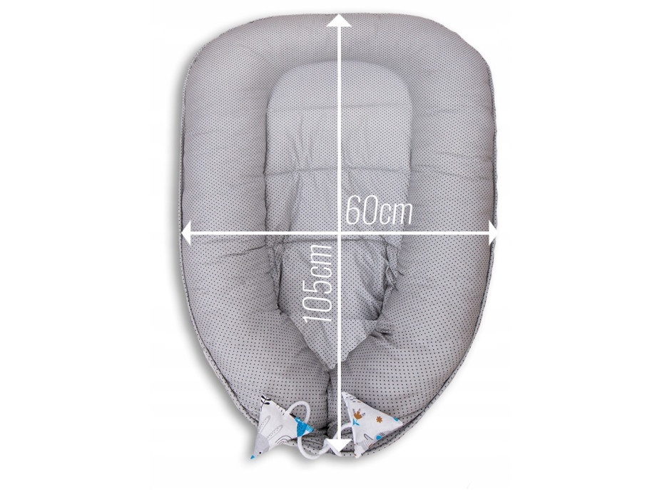 Oboustranné hnízdečko (kokon) pro miminko - BABYMAM PREMIUM set 7v1 - Boho zvířátka s šedou minky