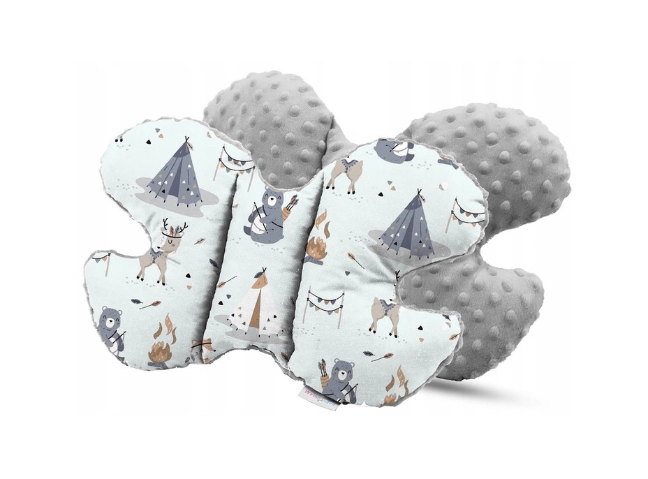 Oboustranné hnízdečko (kokon) pro miminko - BABYMAM PREMIUM set 7v1 - Indiánský tábor s šedou minky