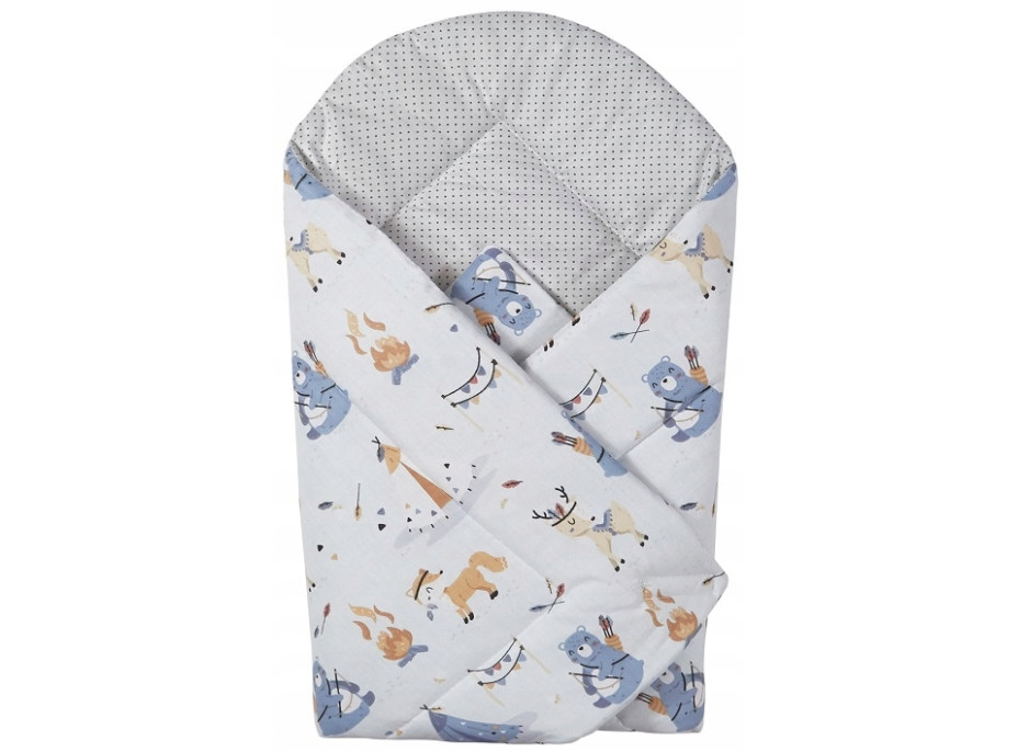 Oboustranné hnízdečko (kokon) pro miminko - BABYMAM PREMIUM set 7v1 - Indiánský tábor s šedou minky