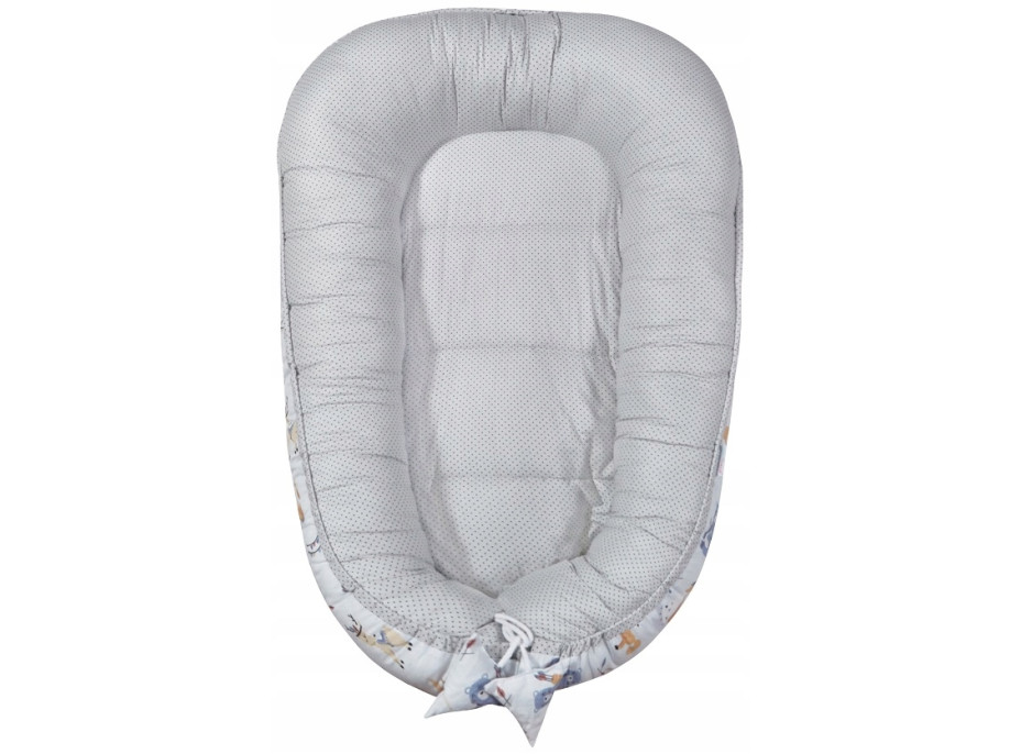 Oboustranné hnízdečko (kokon) pro miminko - BABYMAM PREMIUM set 7v1 - Indiánský tábor s šedou minky