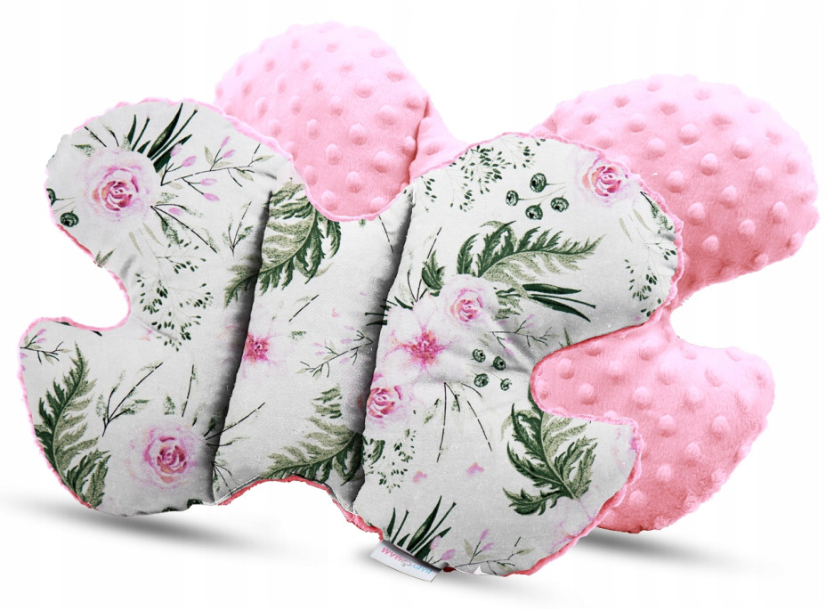 Oboustranné hnízdečko (kokon) pro miminko - BABYMAM PREMIUM set 7v1 - Květy v zahradě s růžovou minky