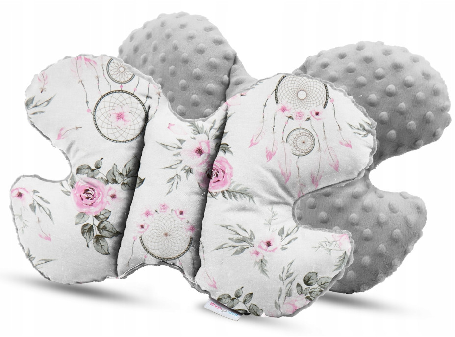 Oboustranné hnízdečko (kokon) pro miminko - BABYMAM PREMIUM set 7v1 - Lapače snů s šedou minky