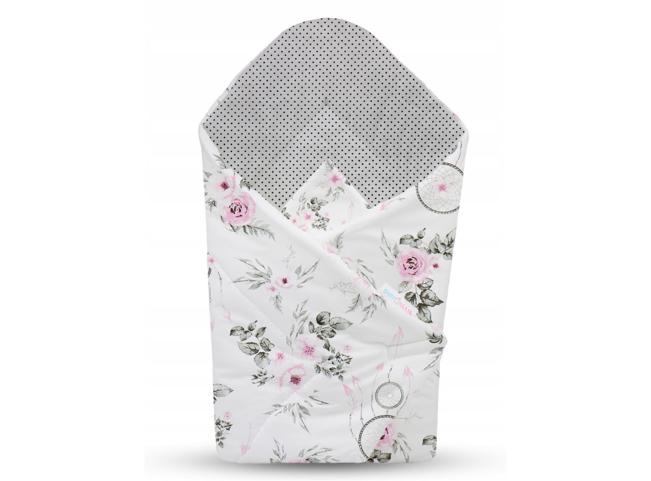 Oboustranné hnízdečko (kokon) pro miminko - BABYMAM PREMIUM set 7v1 - Lapače snů s šedou minky