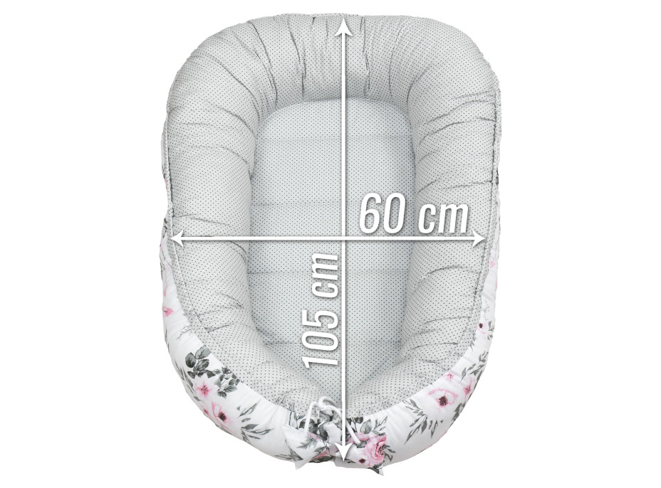 Oboustranné hnízdečko (kokon) pro miminko - BABYMAM PREMIUM set 7v1 - Lapače snů s šedou minky