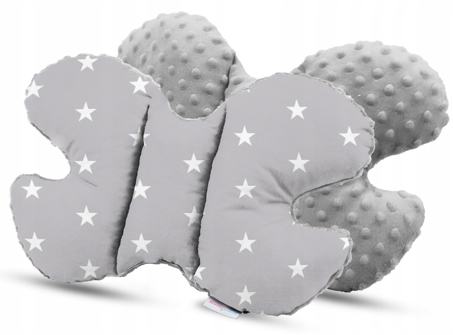 Oboustranné hnízdečko (kokon) pro miminko - BABYMAM PREMIUM set 7v1 - Malé bílé hvězdičky s šedou minky