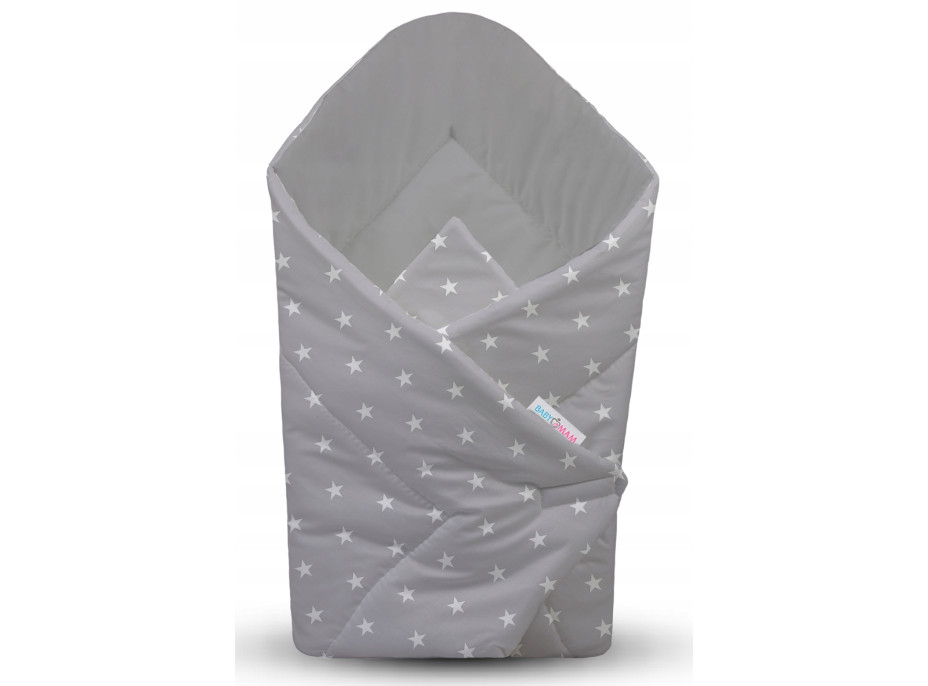 Oboustranné hnízdečko (kokon) pro miminko - BABYMAM PREMIUM set 7v1 - Malé bílé hvězdičky s šedou minky