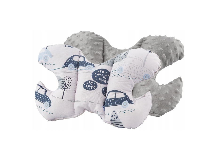 Oboustranné hnízdečko (kokon) pro miminko - BABYMAM PREMIUM set 7v1 - Retro autíčka s šedou minky