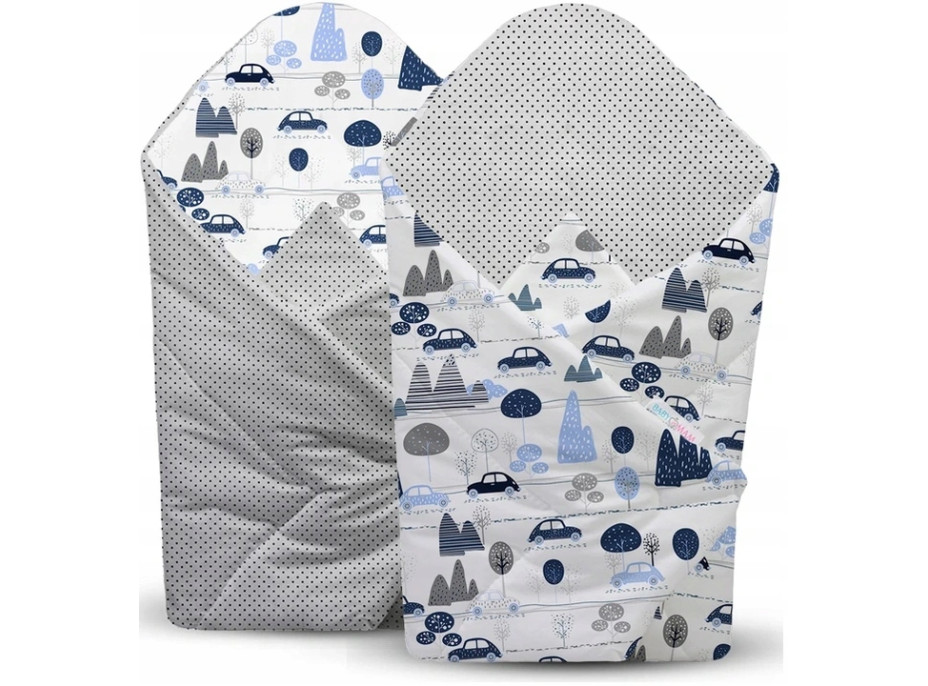 Oboustranné hnízdečko (kokon) pro miminko - BABYMAM PREMIUM set 7v1 - Retro autíčka s šedou minky