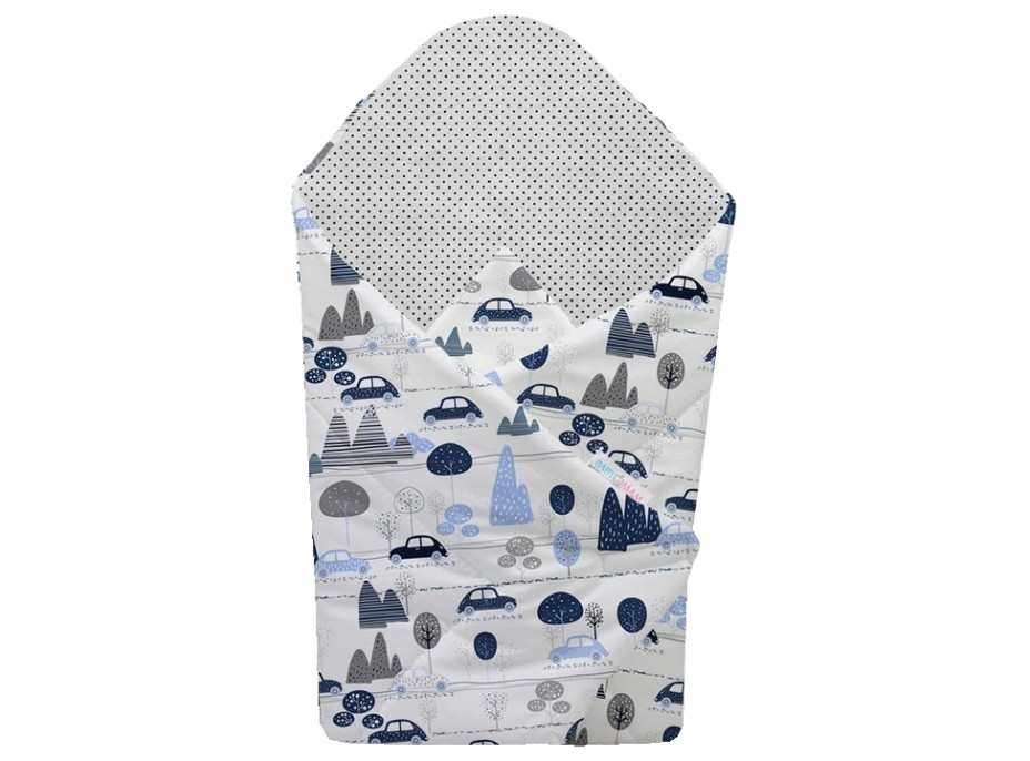 Oboustranné hnízdečko (kokon) pro miminko - BABYMAM PREMIUM set 7v1 - Retro autíčka s šedou minky