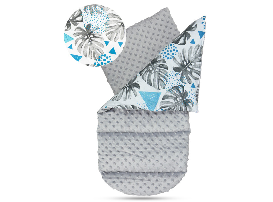 Oboustranné hnízdečko (kokon) pro miminko - BABYMAM PREMIUM set 7v1 - Vzory a listy s šedou minky