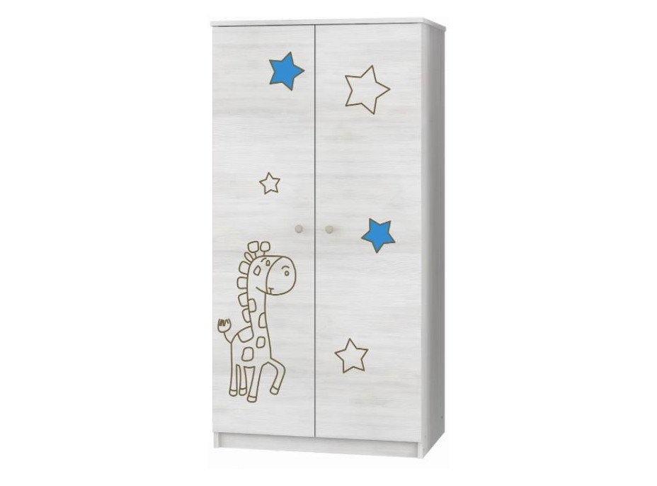 Dětská šatní skříň s výřezem ŽIRAFA - modrá