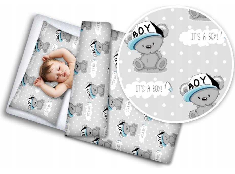 Dětské bavlněné povlečení do postýlky 120x90 cm BABYMAM PREMIUM - Medvídek Little boy