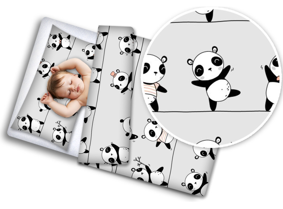 Dětské bavlněné povlečení do postýlky 120x90 cm BABYMAM PREMIUM - Veselé pandy