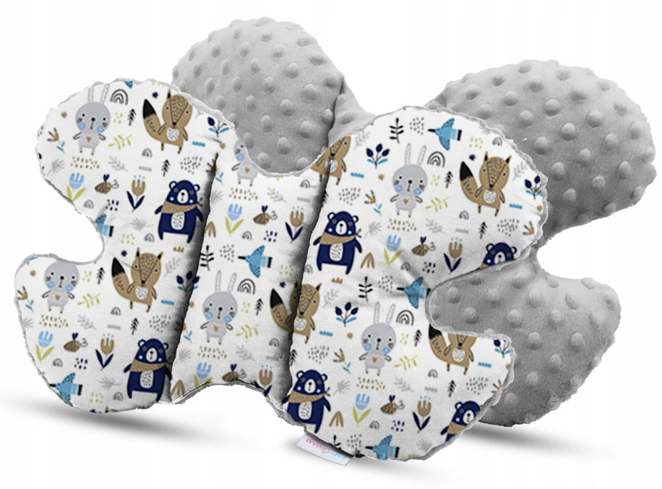 Dětská deka do kočárku s polštářkem a motýlkem - BABYMAM PREMIUM set 3v1 - Boho zvířátka s šedou minky
