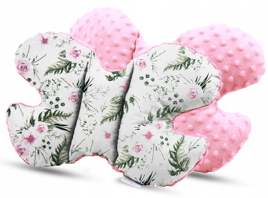Dětská deka do kočárku s polštářkem a motýlkem - BABYMAM PREMIUM set 3v1 - Květy v zahradě s růžovou minky