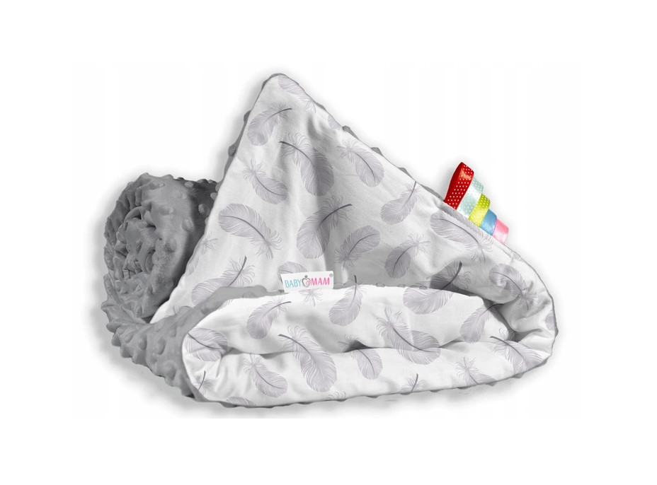 Dětská deka do kočárku s polštářkem a motýlkem - BABYMAM PREMIUM set 3v1 - Peříčka s šedou minky