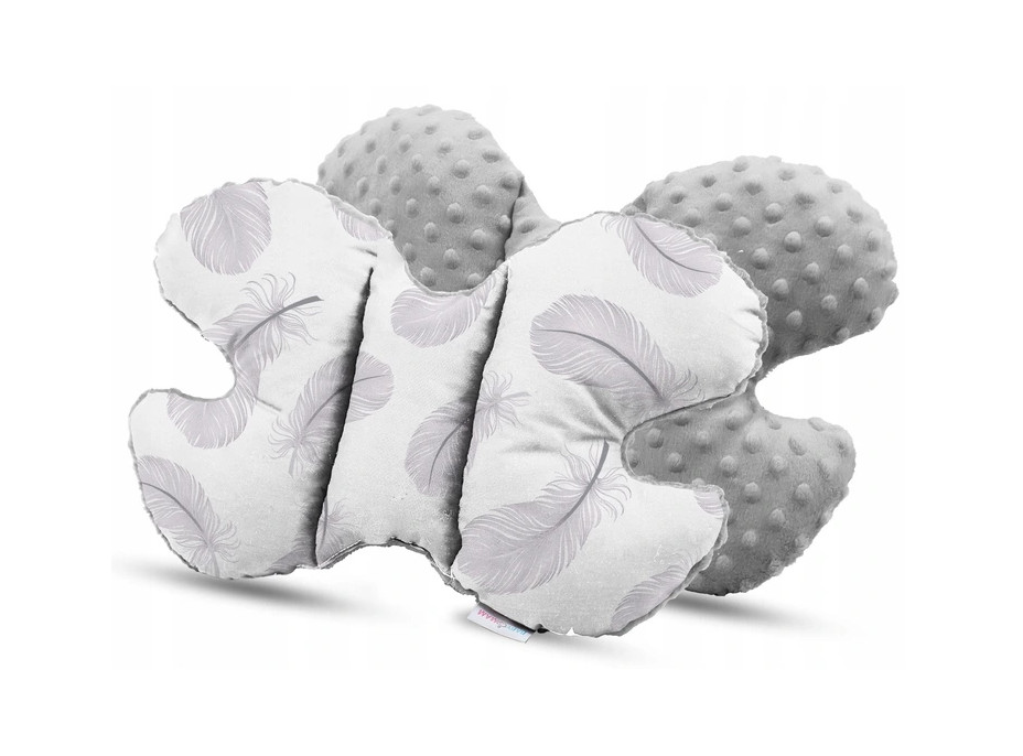 Dětská deka do kočárku s polštářkem a motýlkem - BABYMAM PREMIUM set 3v1 - Peříčka s šedou minky