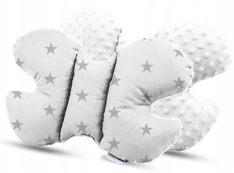 Dětská deka do kočárku s polštářkem a motýlkem - BABYMAM PREMIUM set 3v1 - Šedé hvězdičky s bílou minky