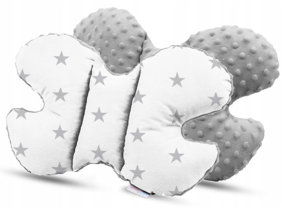 Dětská deka do kočárku s polštářkem a motýlkem - BABYMAM PREMIUM set 3v1 - Šedé hvězdičky s šedou minky